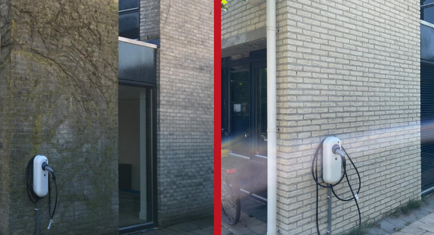 Gevel zandstralen in Nieuwekerk aan den Ijssel: voor en na